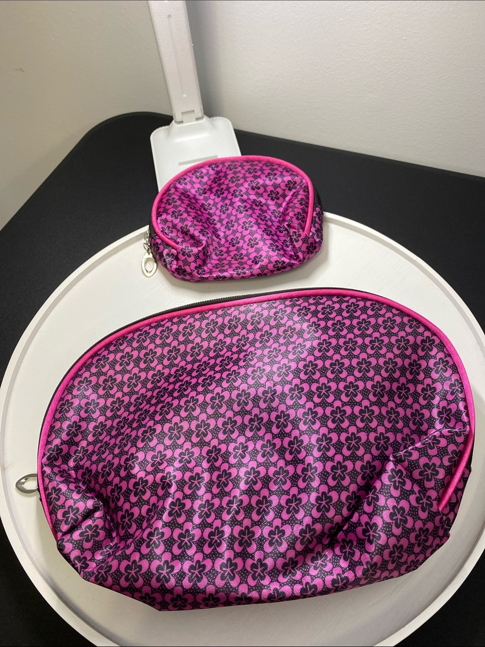 4 for $25 - Pink and Black Floral Pattern Travel Cosmetic Pouch Set, NWOT